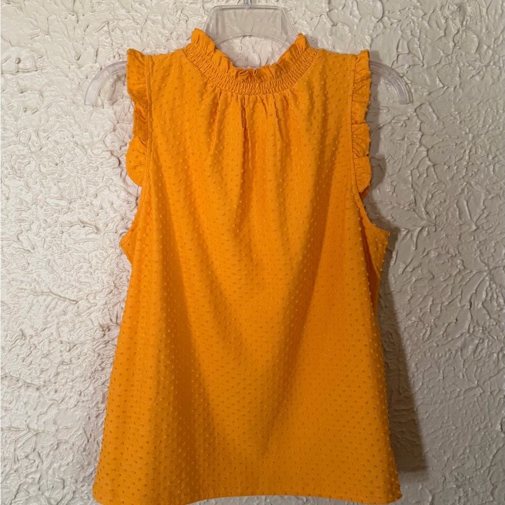 J. Crew Mustard Swiss Dot Ruffle Neck Blouse - Picture 2 of 5